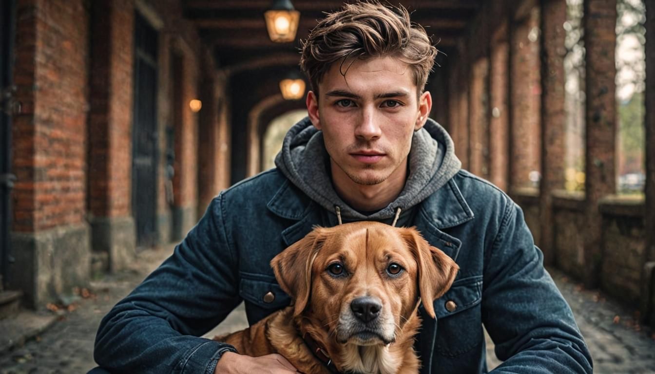 Youthful Model and Dog Portrait in Spacecore Style