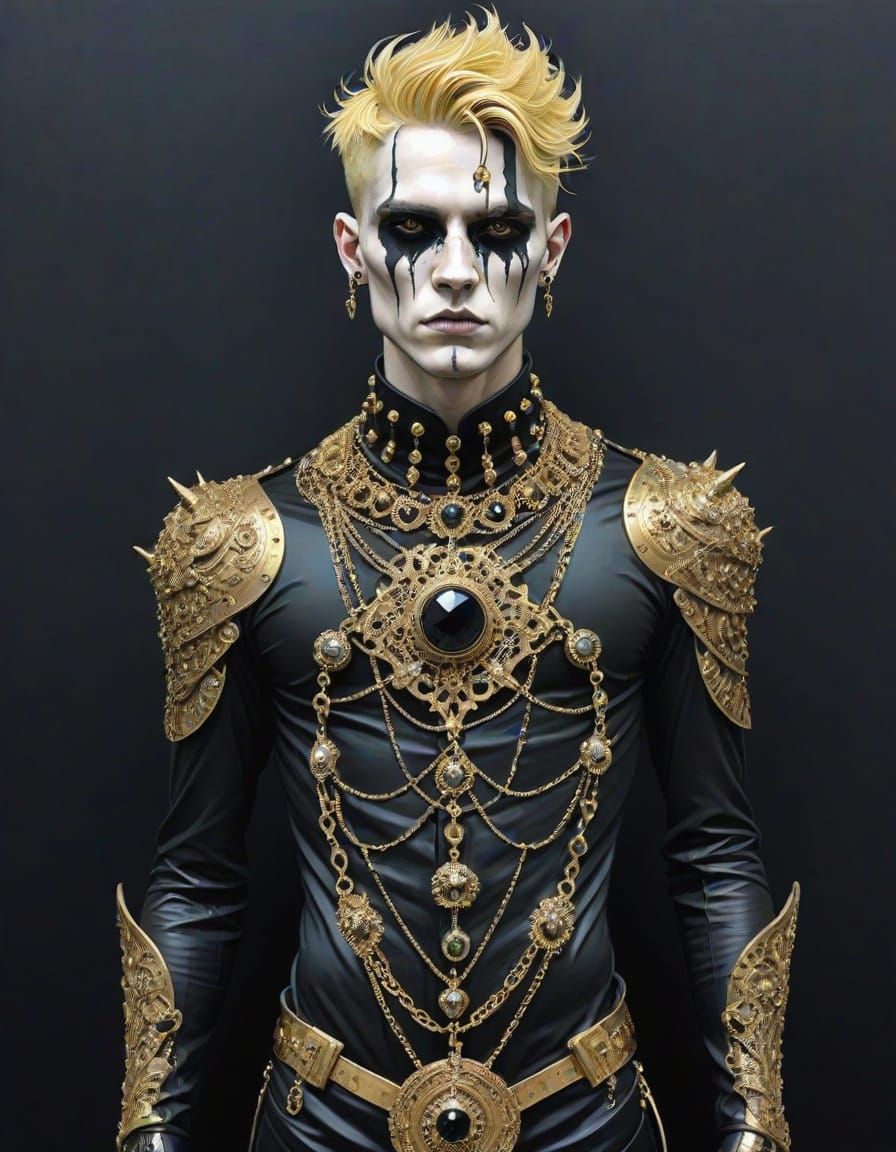 Gilded Goth Male Portrait in Metallic Jewelry