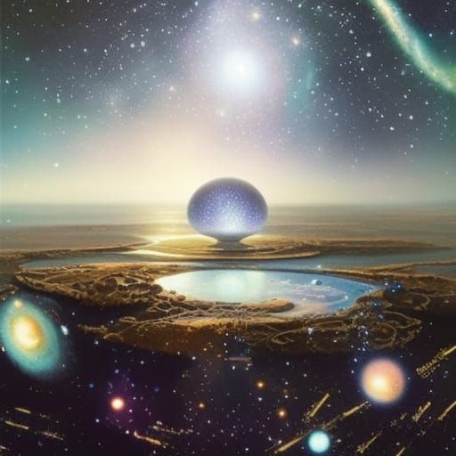 Cosmic Galaxy with Nebulas and Time Clock