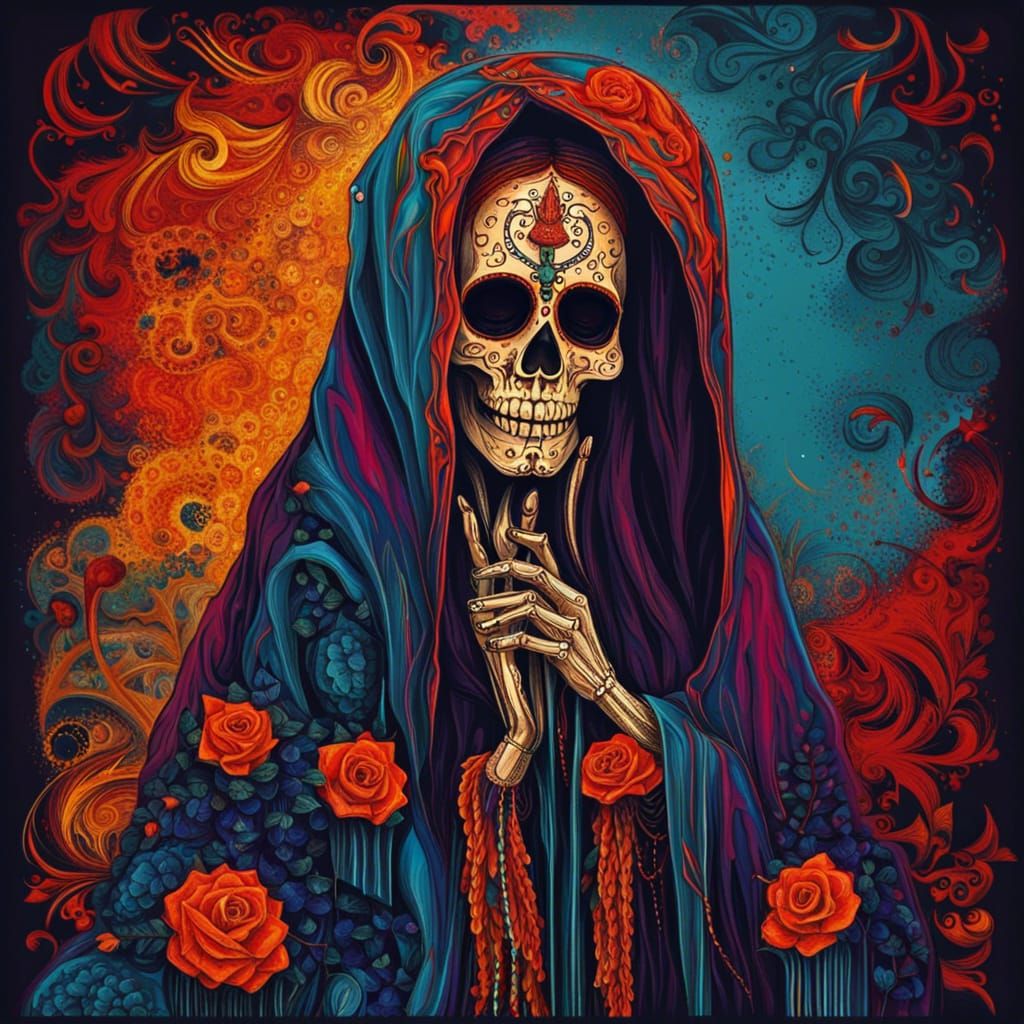 Abstract Santa Muerte with Complementary Colors