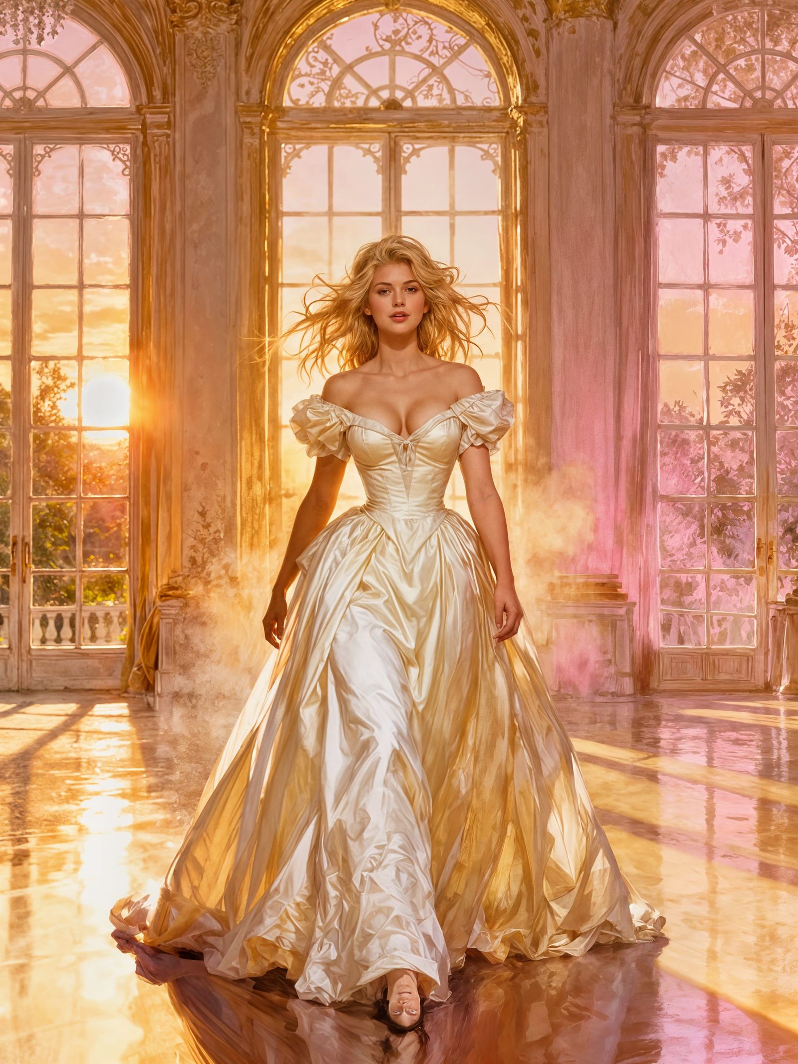 Princess in Posh Ballgown in Sunset Ballroom