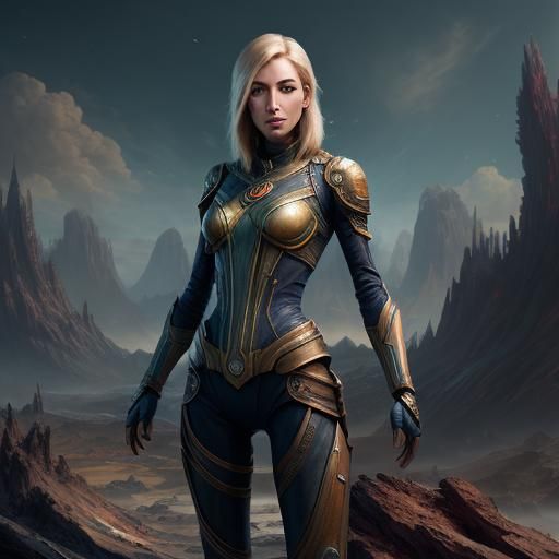 Skinny Blonde Girl: Detailed Matte Painting