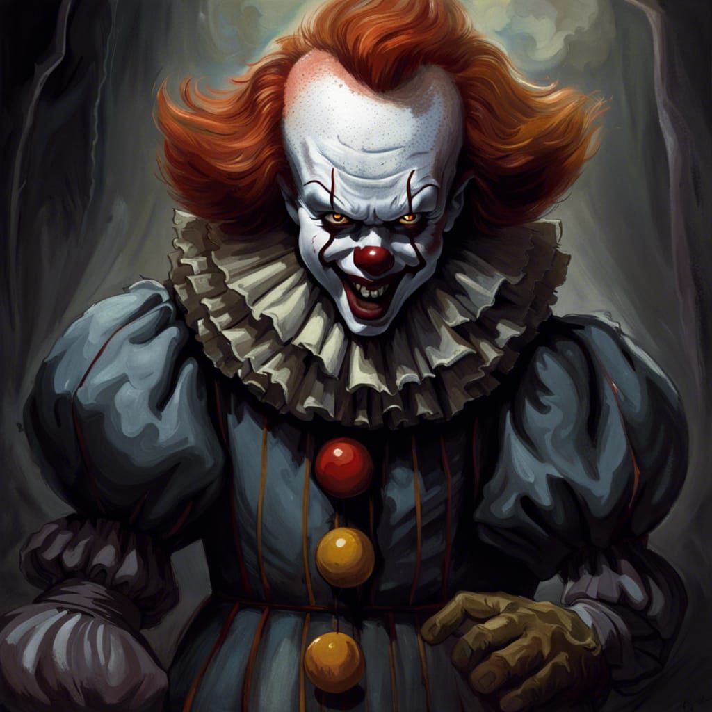 Terrifying Pennywise Horror Clown in Dark Fantasy Style