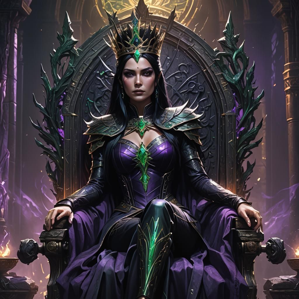Majestic Dark Queen on Throne: Fantasy Art
