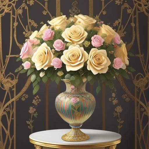 Crystal Roses in Rococo Style Oil Painting