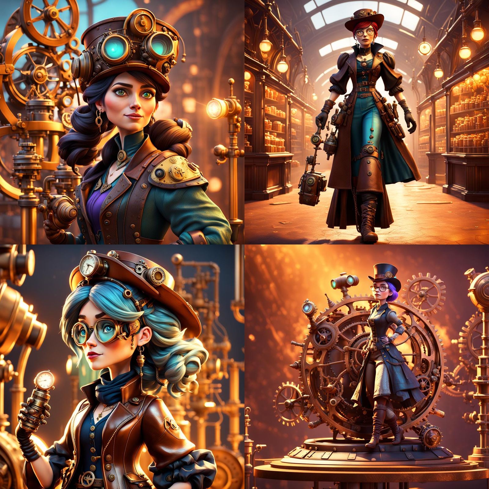 Steampunk Character in Pixar-Style 3D Art