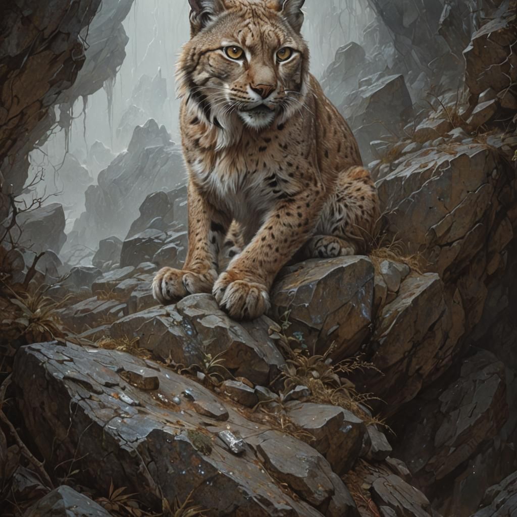 Eurasian Lynx Portrait in Gothic Horror Style
