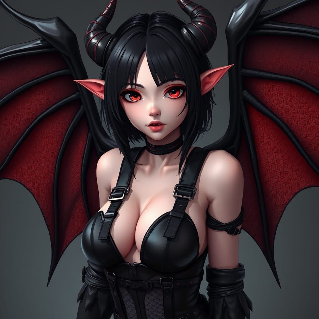 Demon Girl with Bat Wings in Manhwa Style