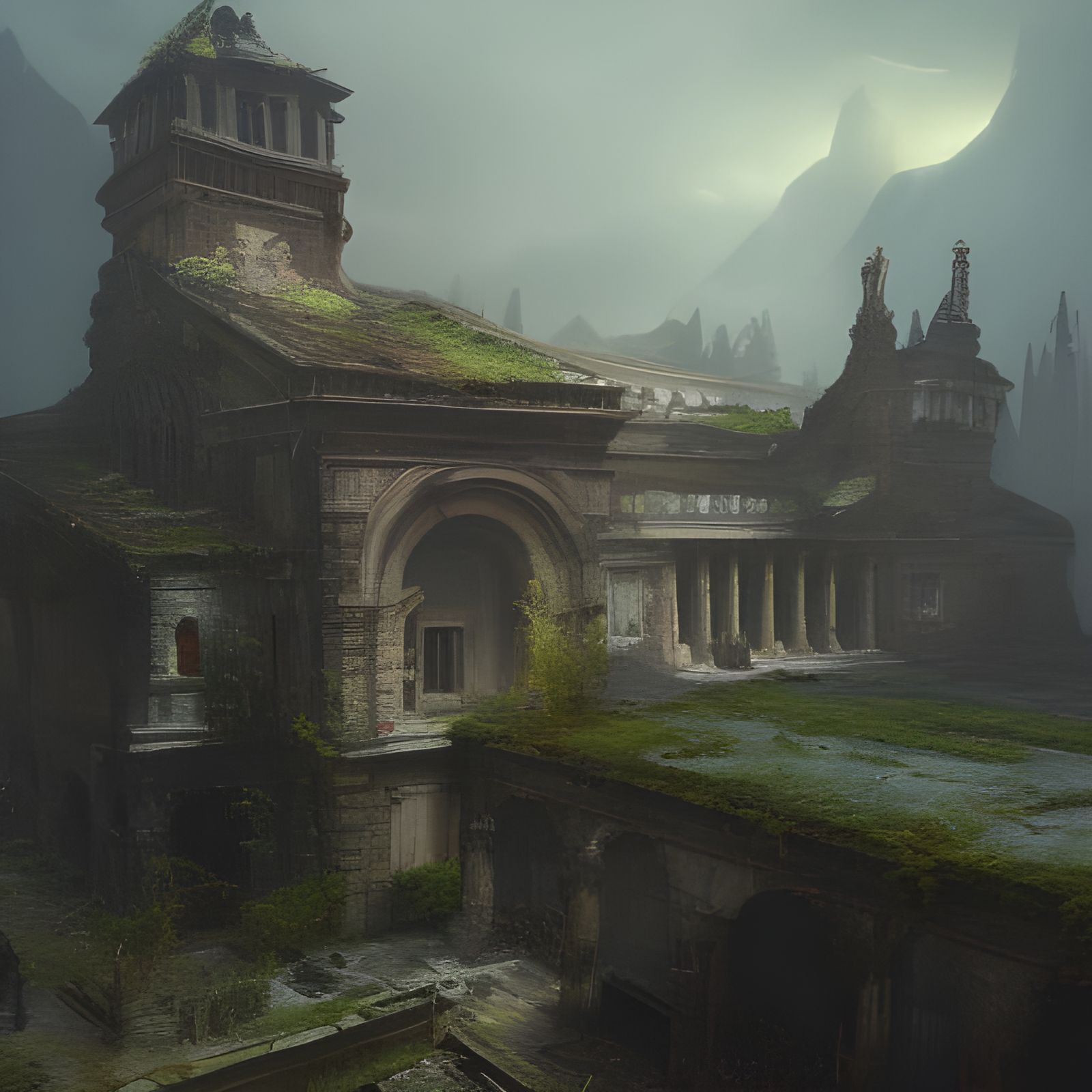 Abandoned Ancient Building in Dark Fantasy Concept Art