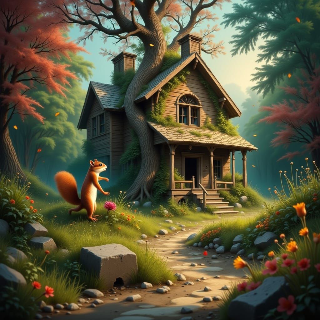 Chipmunk in Abandoned House with Indoor Tree Concept Art