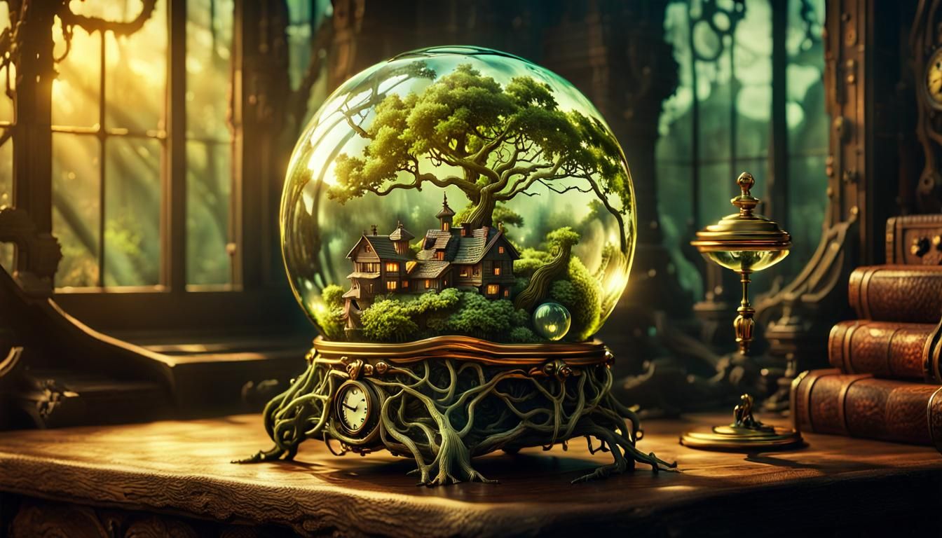 Steampunk Magic Ball with Forest Landscape