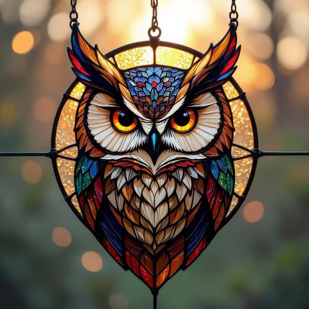 An Owl’s head in Stained glass in art by Richard Burlet, Ama...