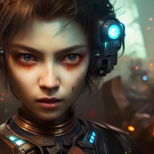 Cyborg in Messy Shack: Digital Art Portrait