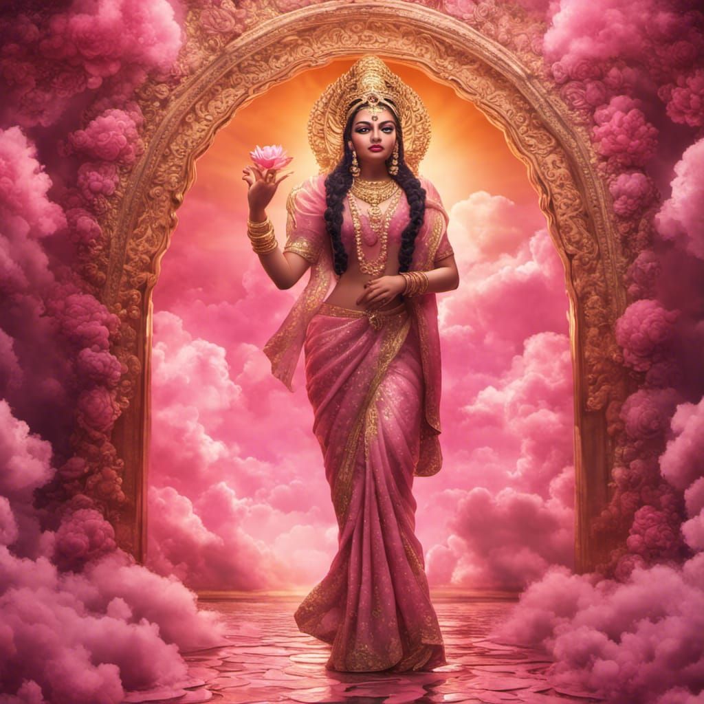 Goddess Lakshmi in a Tunnel of Pink Clouds