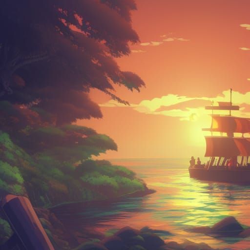 Pirate Treasure in Studio Ghibli Anime Style