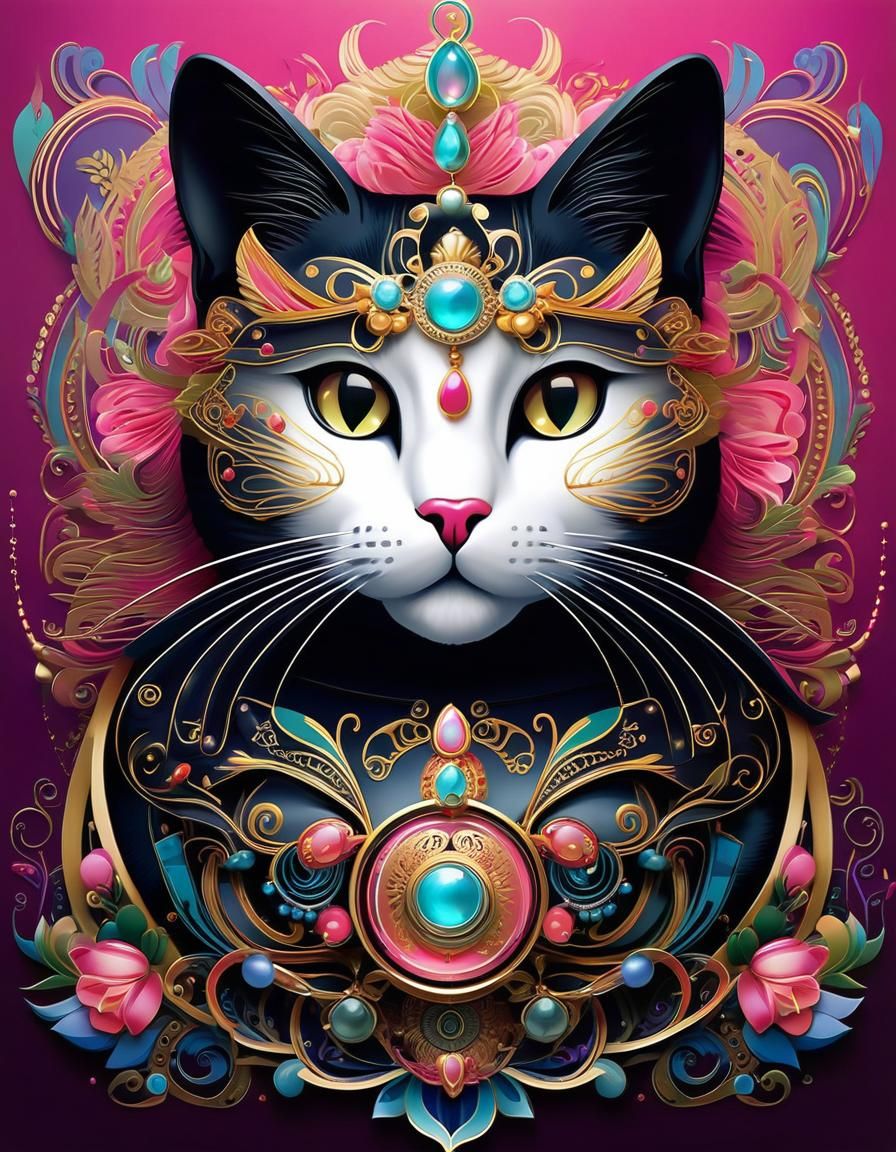 Elegant Anthropomorphic Cat Artwork with Mystical Touch