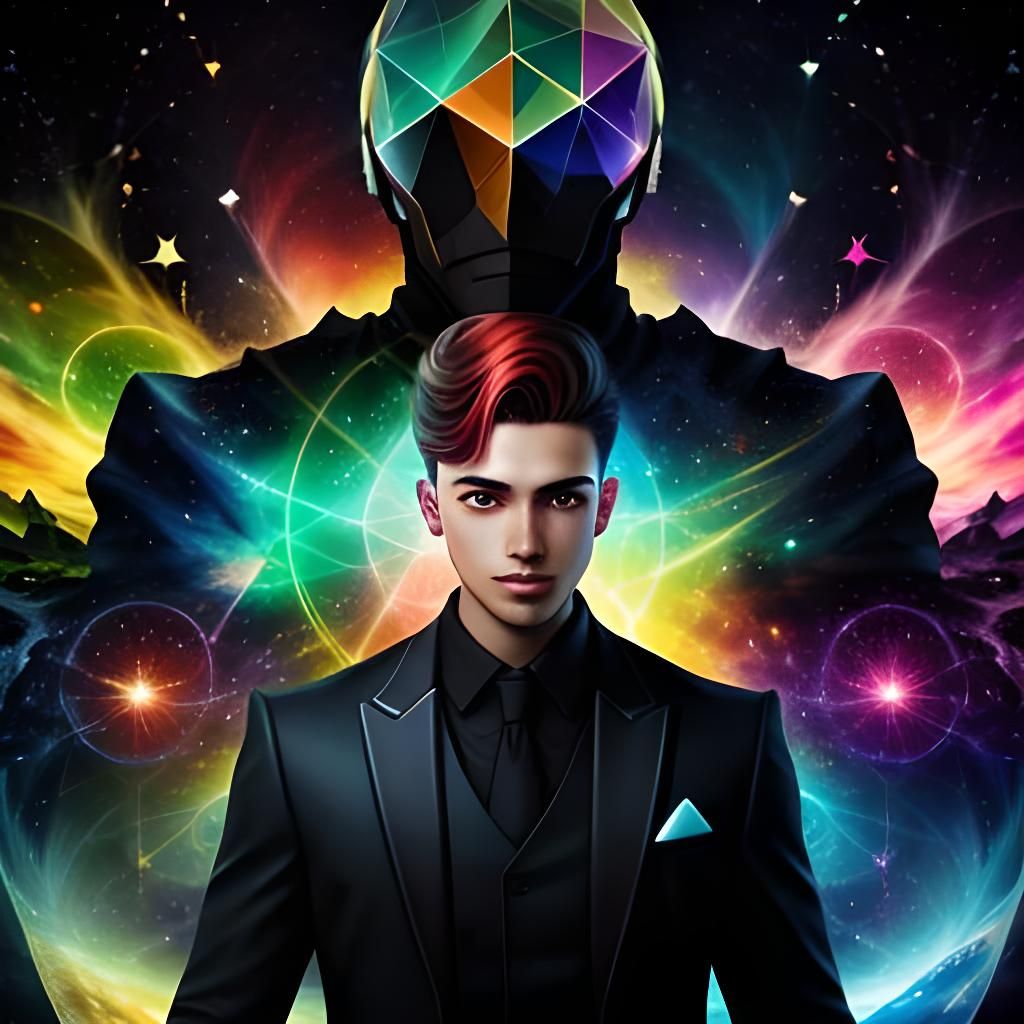 Kaleidoscopic Man in Cosmic Celebration, Mixed Media