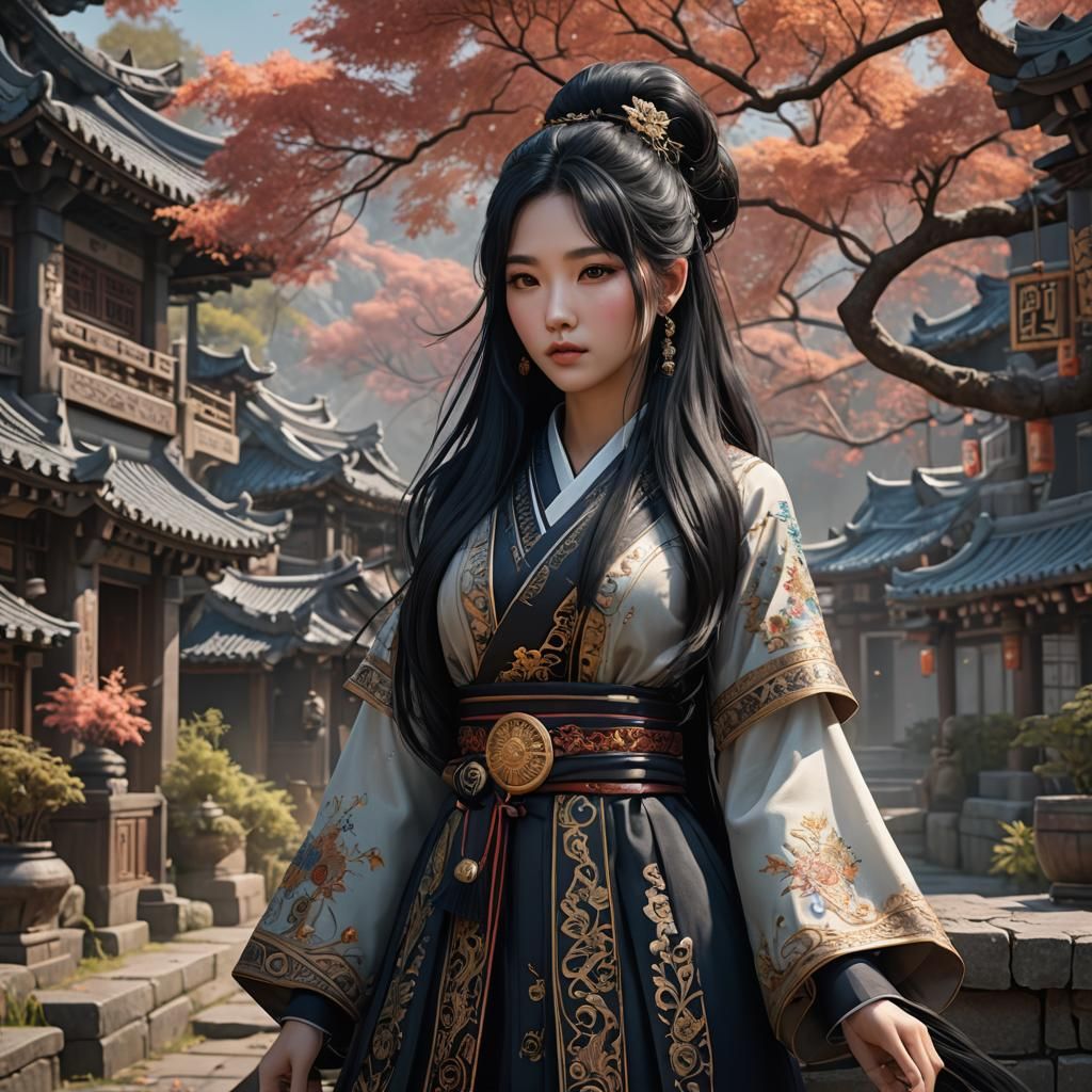 Cute Korean Girl: Detailed Fantasy Art