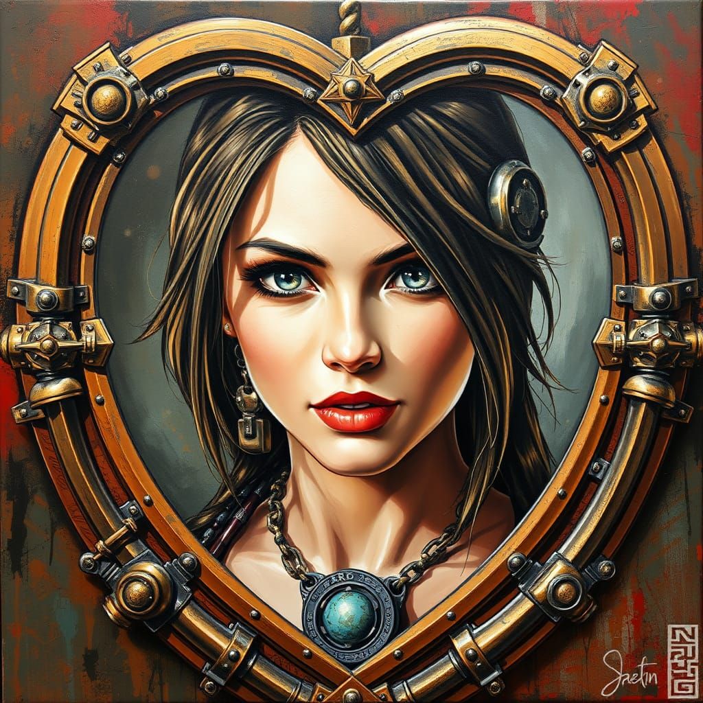 Steampunk Lara Croft Impasto Portrait in Acrylics