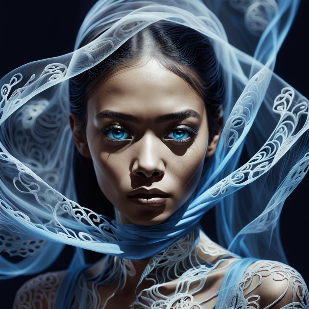 Ethereal Portrait: Woman in Flowing Silk