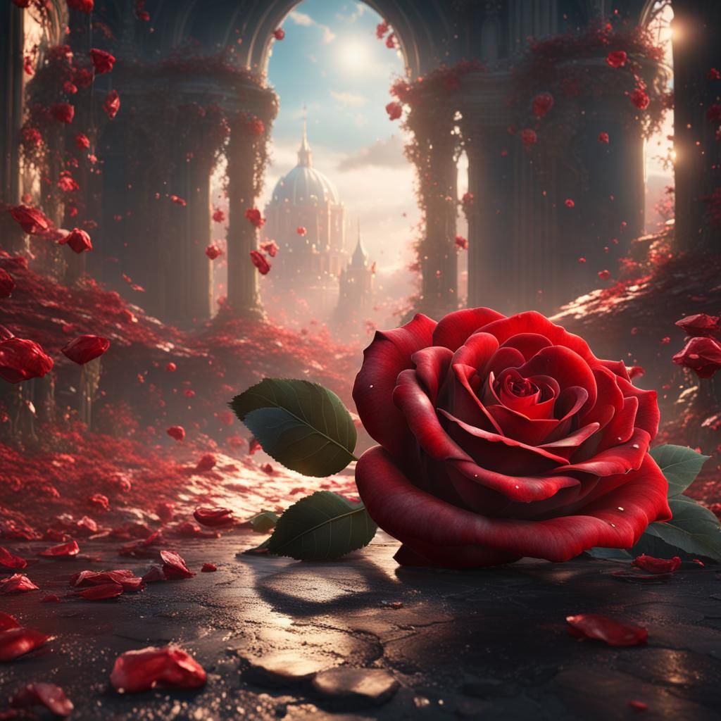 Gorgeous Red Rose in Detailed Matte Painting