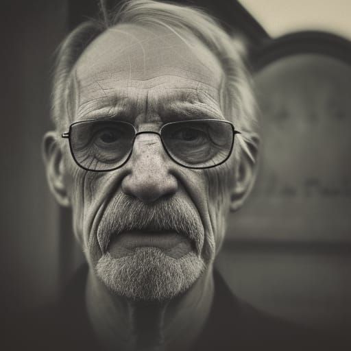 Creepy Old Man Hiding in Graveyard Portrait