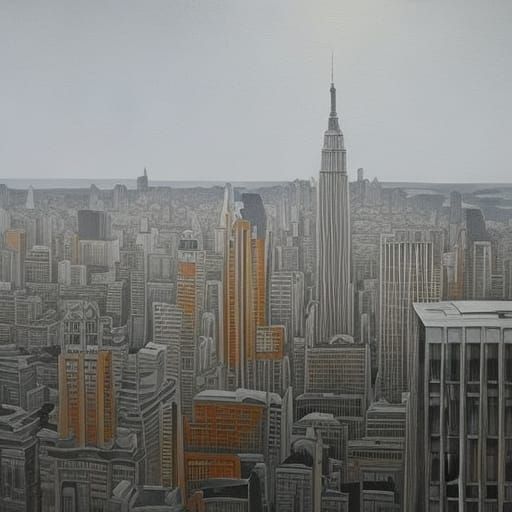 Woman Gazing at City in Expressionist Style