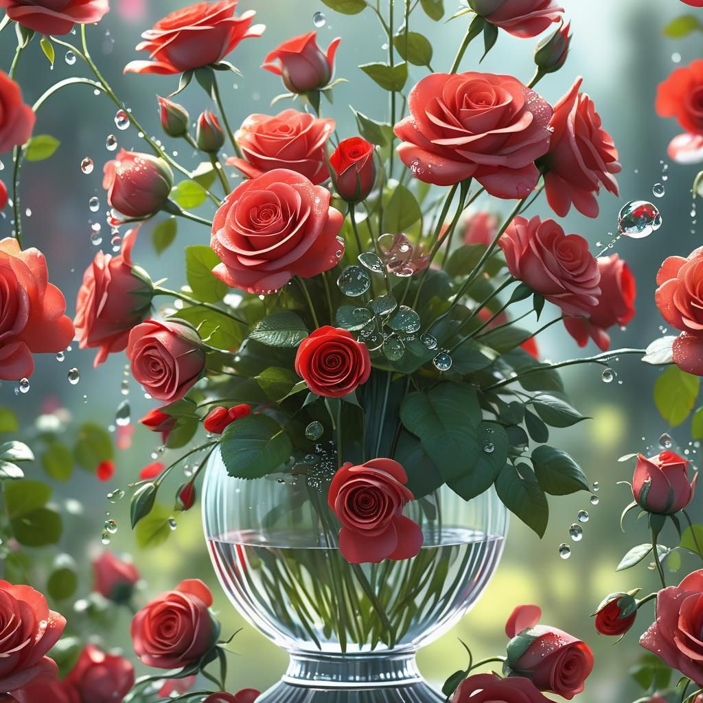 Vibrant 3D Floral Concept Art of Red Roses