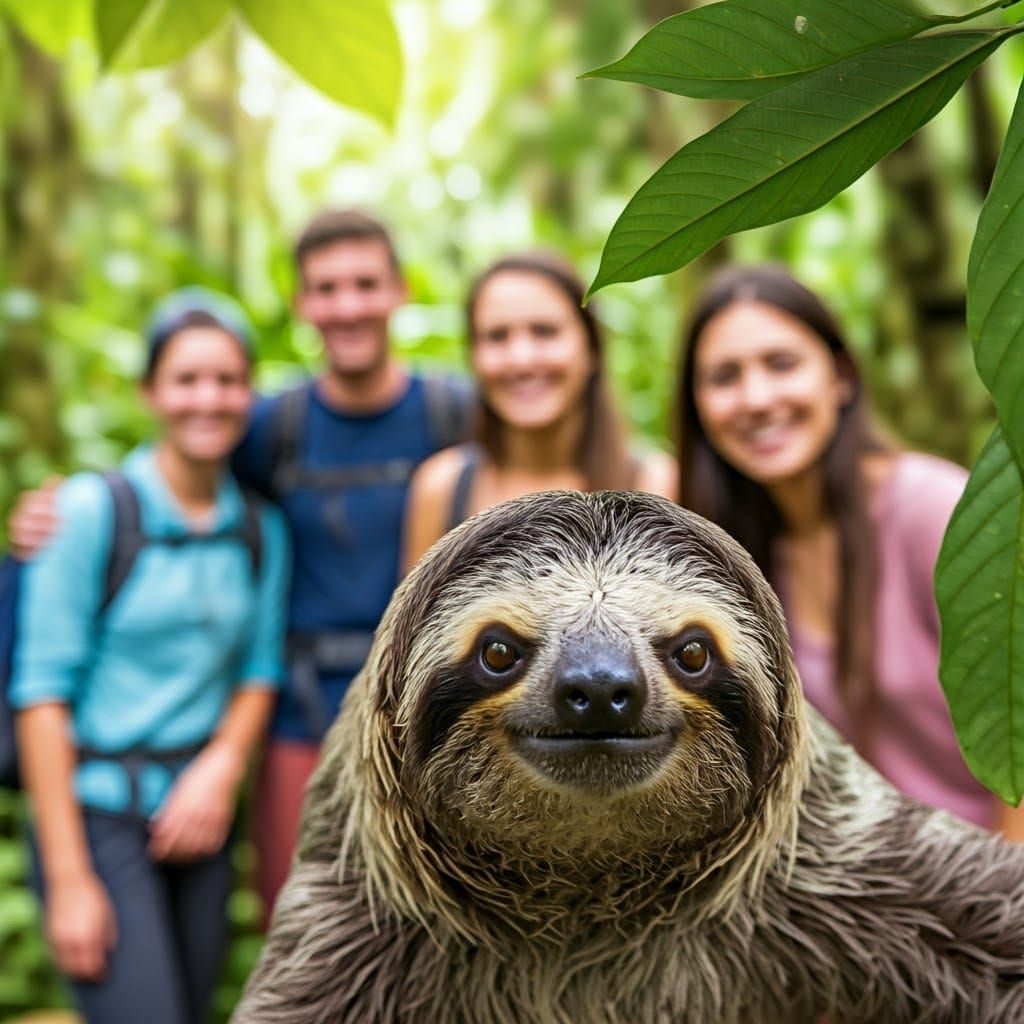 Funny Sloth Photobomb in Jungle Setting