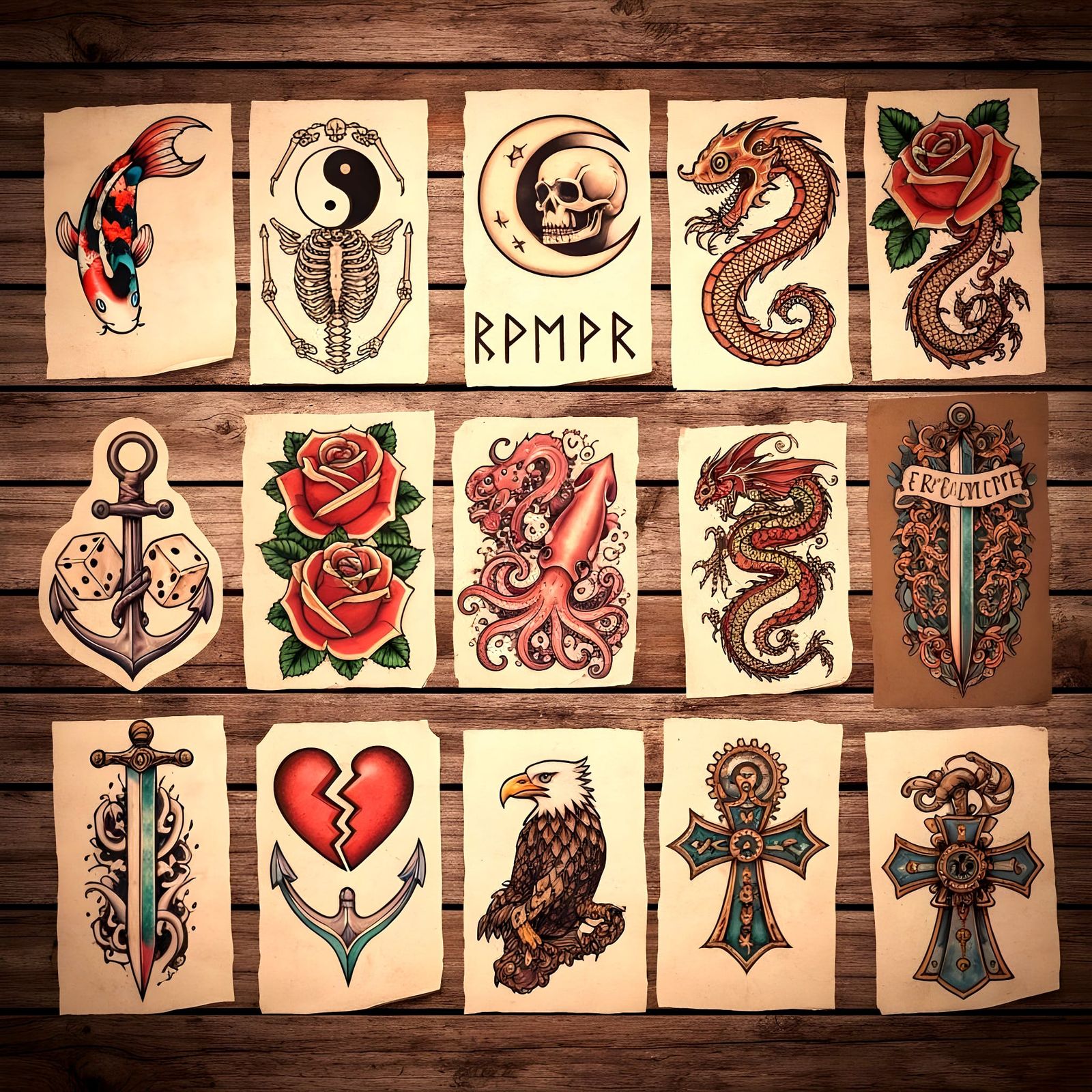 Tattoo Designs on Wood Wall, Splash Art