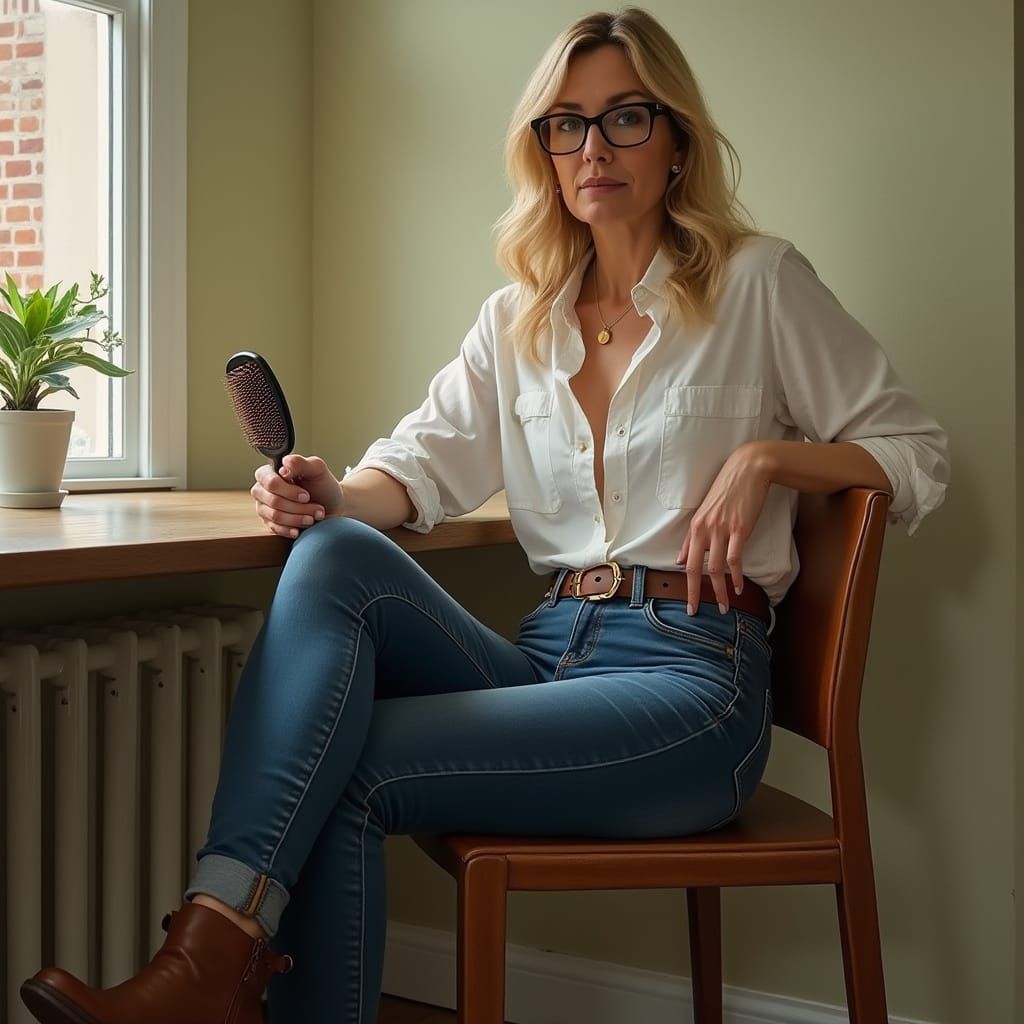 Woman with Hairbrush: Soft Realism Digital Art