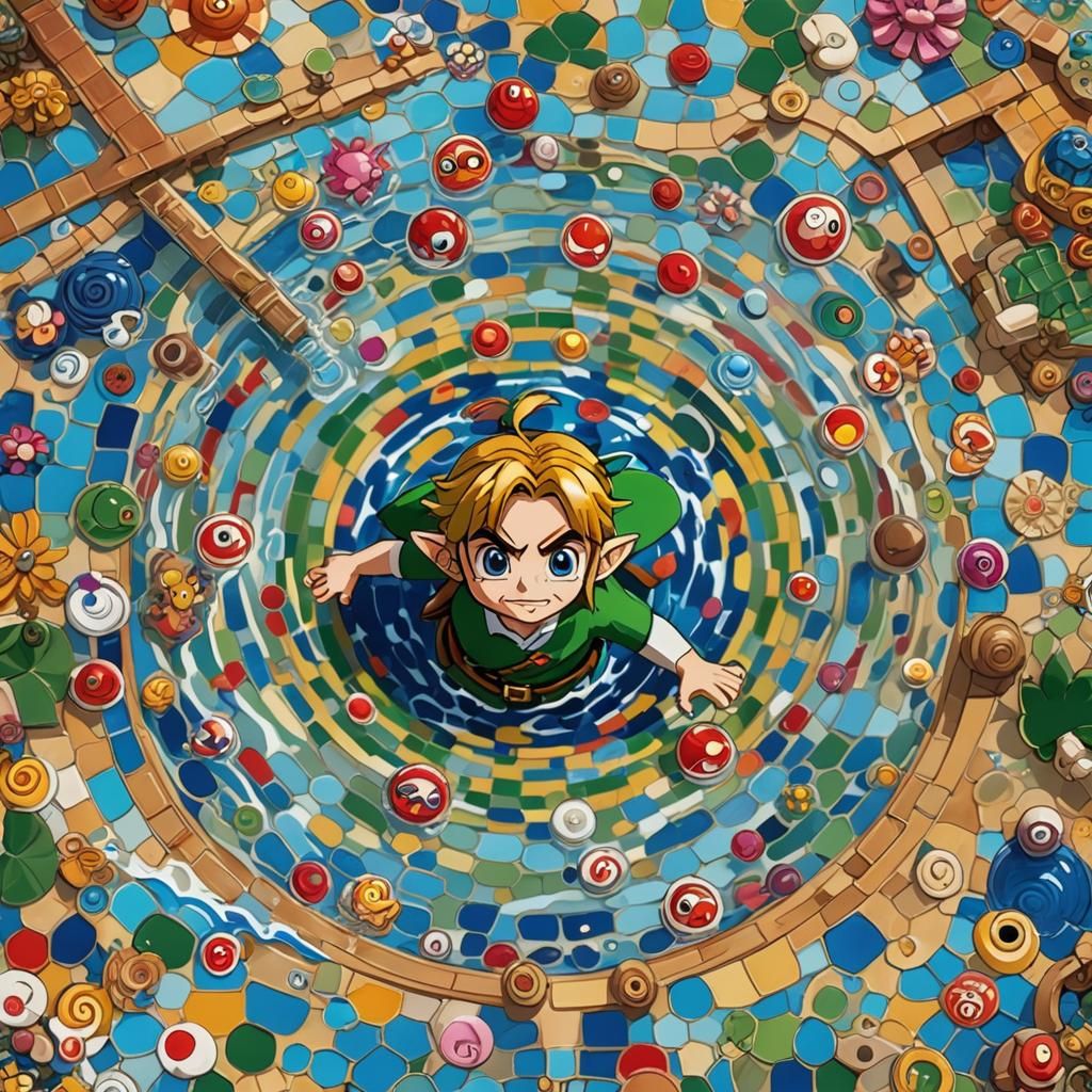 Zelda's Link Swimming Pool in Murakami Style