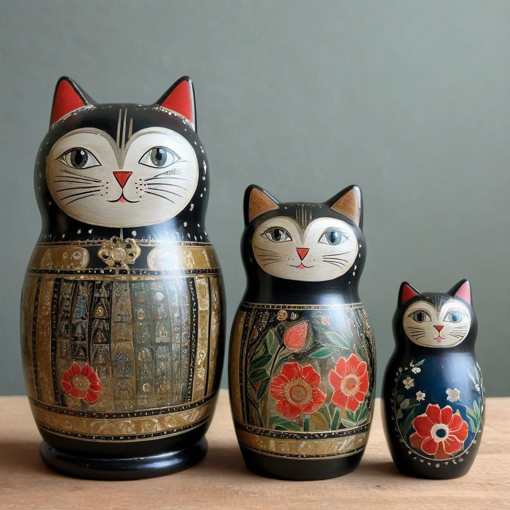 Whimsical Russian Nesting Cat Dolls