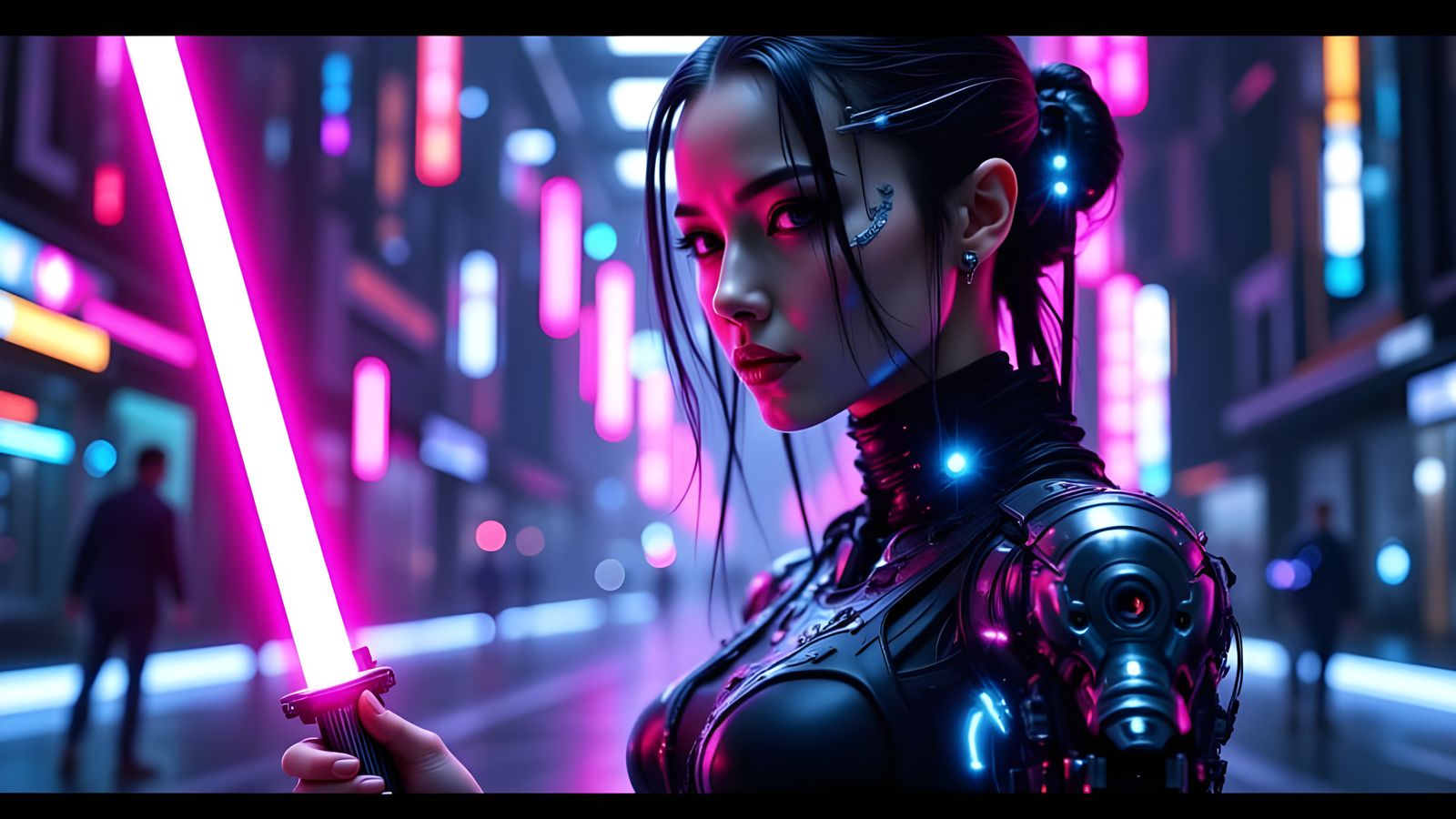 Cyberpunk Jedi Warrior with Holographic Implants