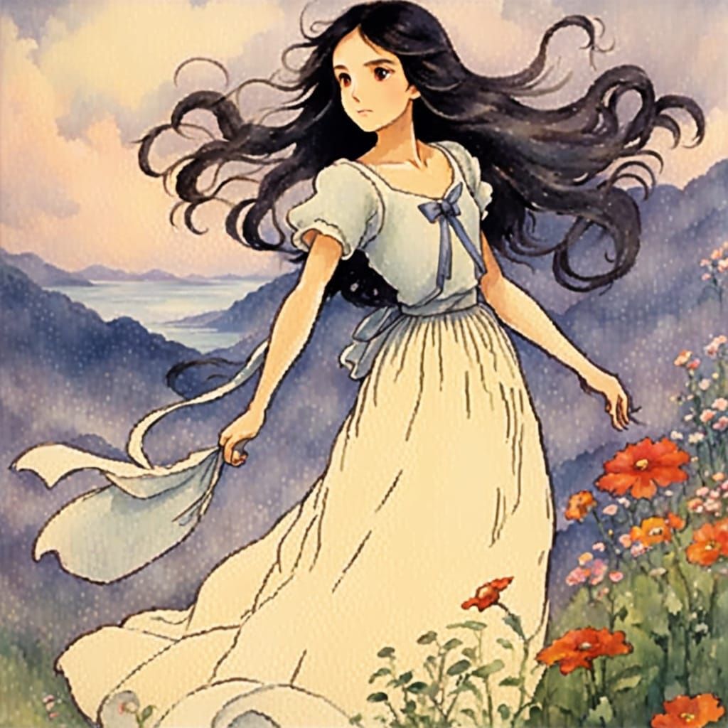 Surreal Girl Surrounded by Vibrant Blossoms in a Dreamlike L...