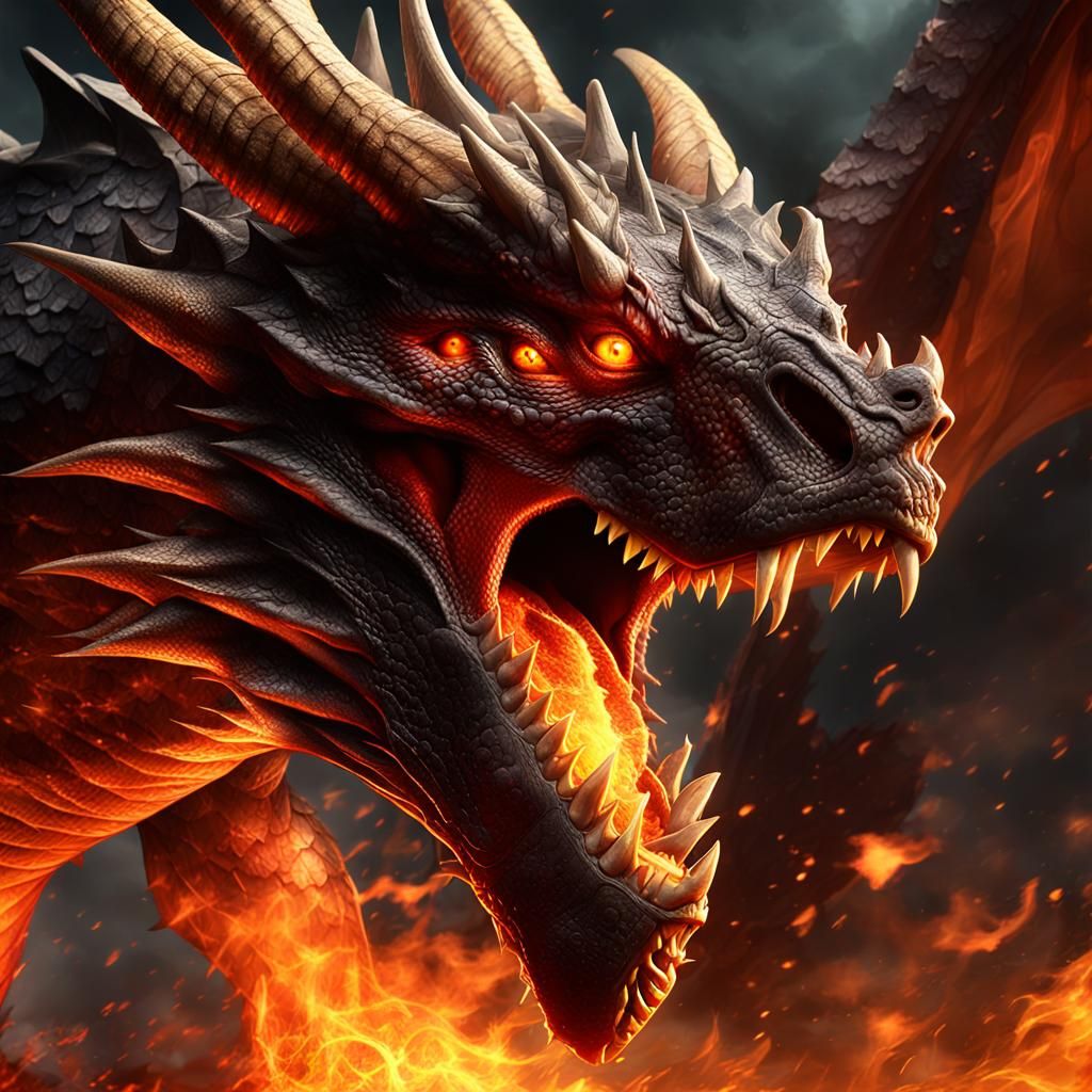 Dragon Inferno: Fantasy Character Portrait in Digital Art St...