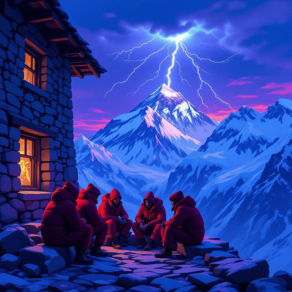 Everest Lightning Strikes at Dusk: Cinematic Sci-Fi Landscap...