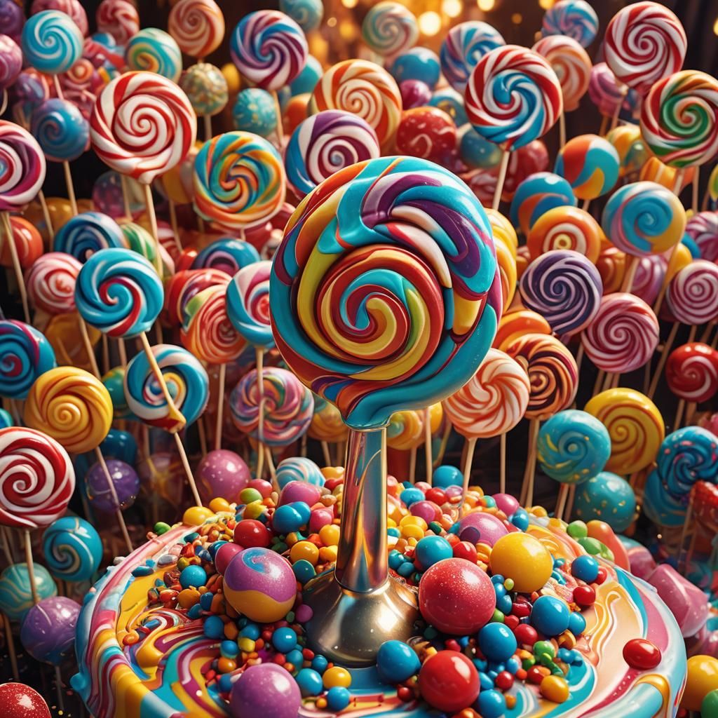 Colorful Foamy Lollipop in Whimsical Candy Shop