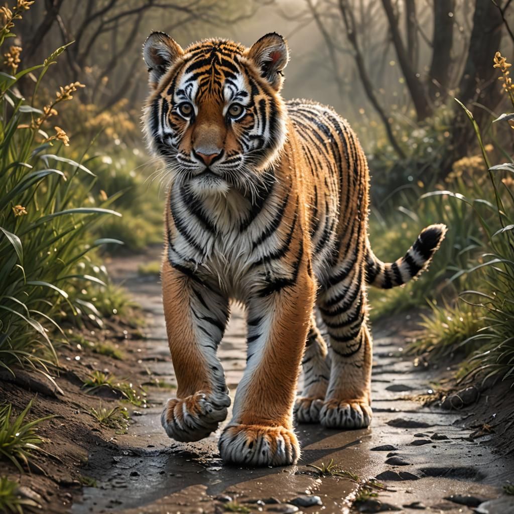 Adorable Siberian Tiger Cub Discovering Spring World