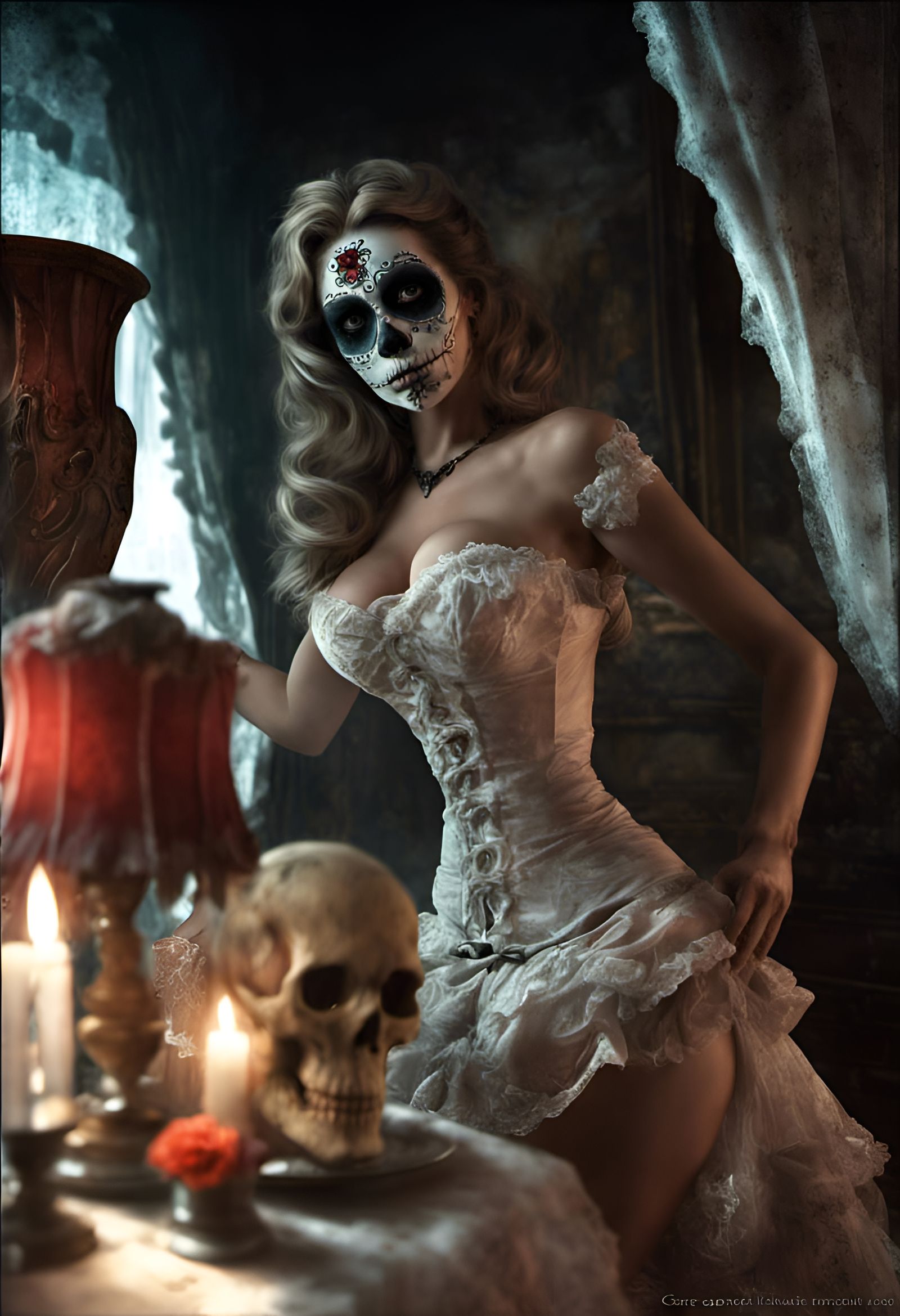 Day of the Dead Burlesque Pin-Up in Dark Fantasy Style