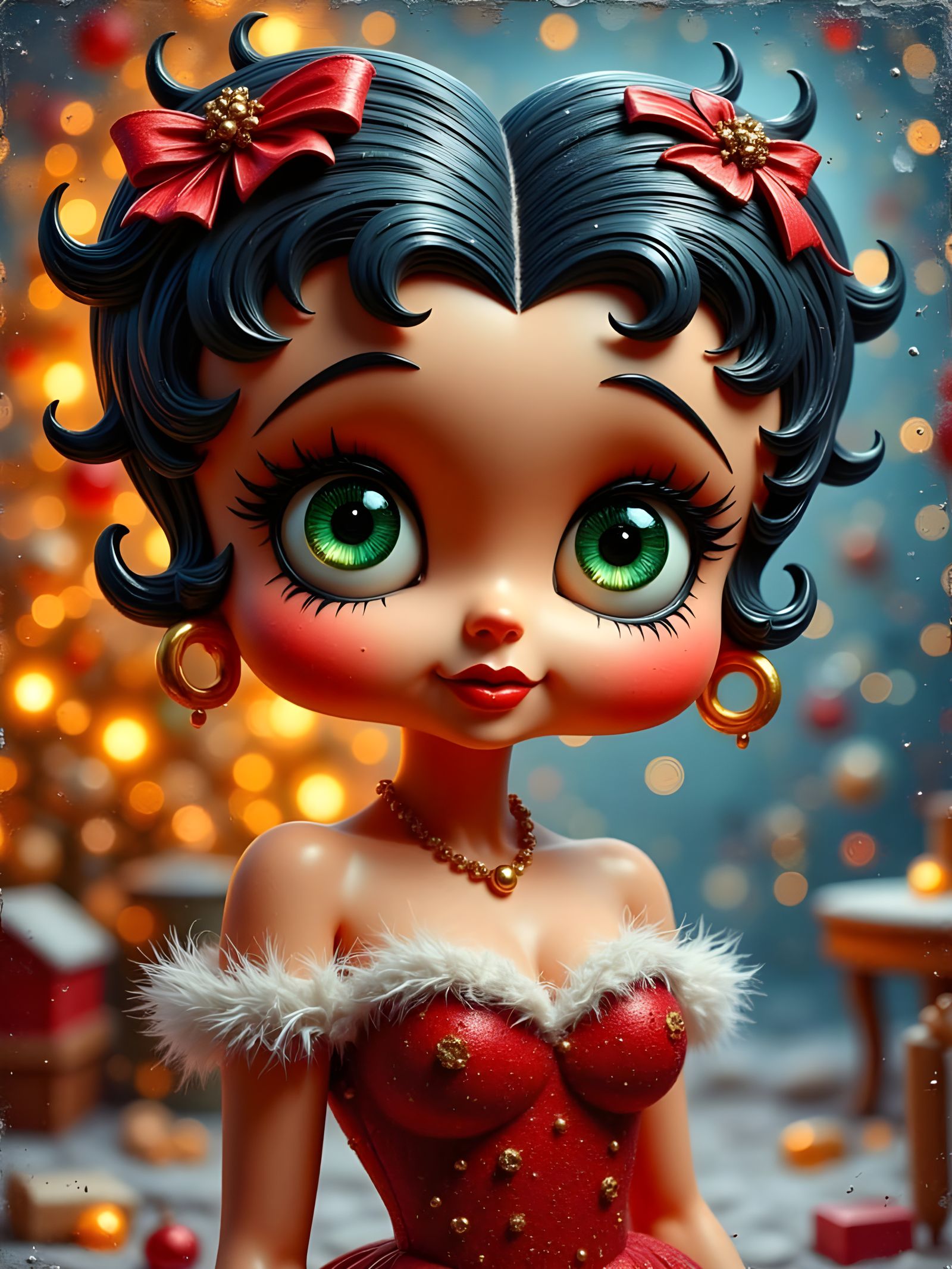 Betty Boop Christmas Scene in Impasto Textured Style