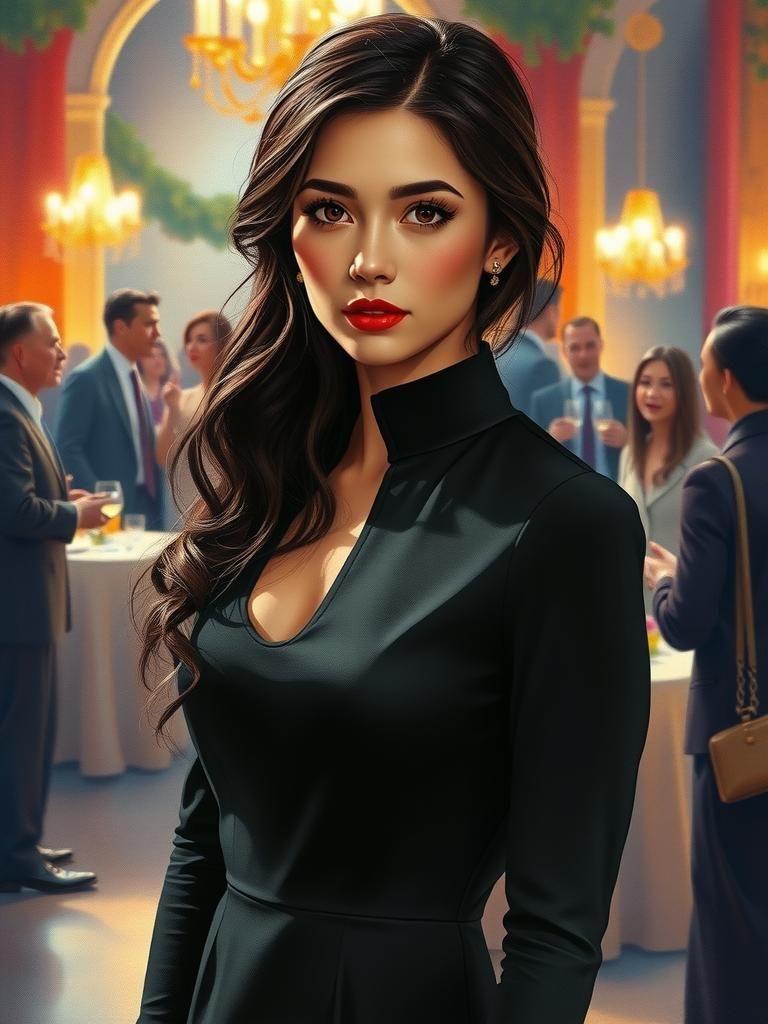 Elegant Lady in Lavish Party, Oil Painting Style