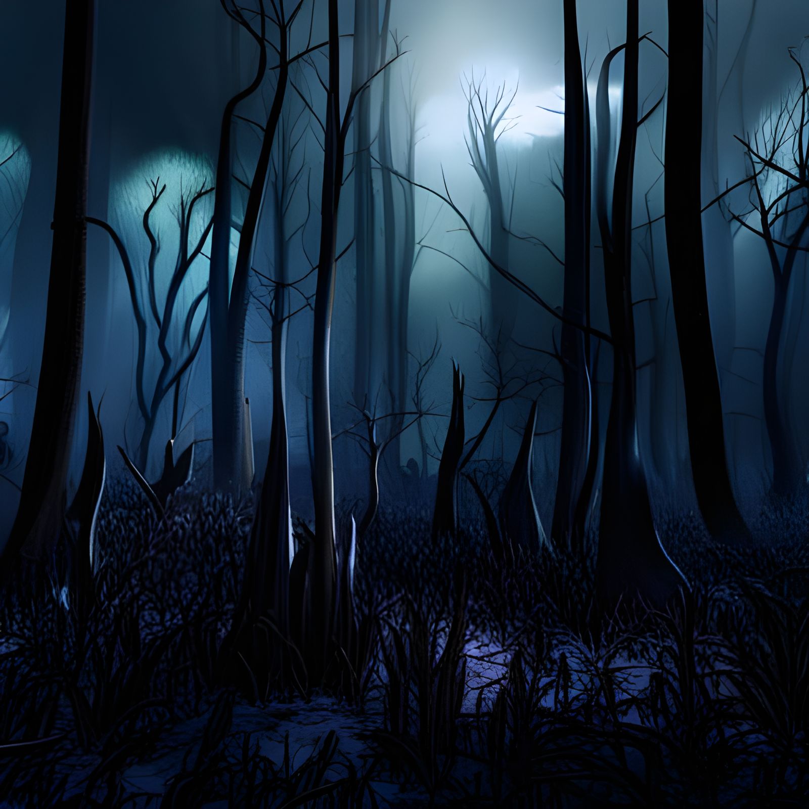 Spooky Forest with Ghosts: Digital Matte Painting