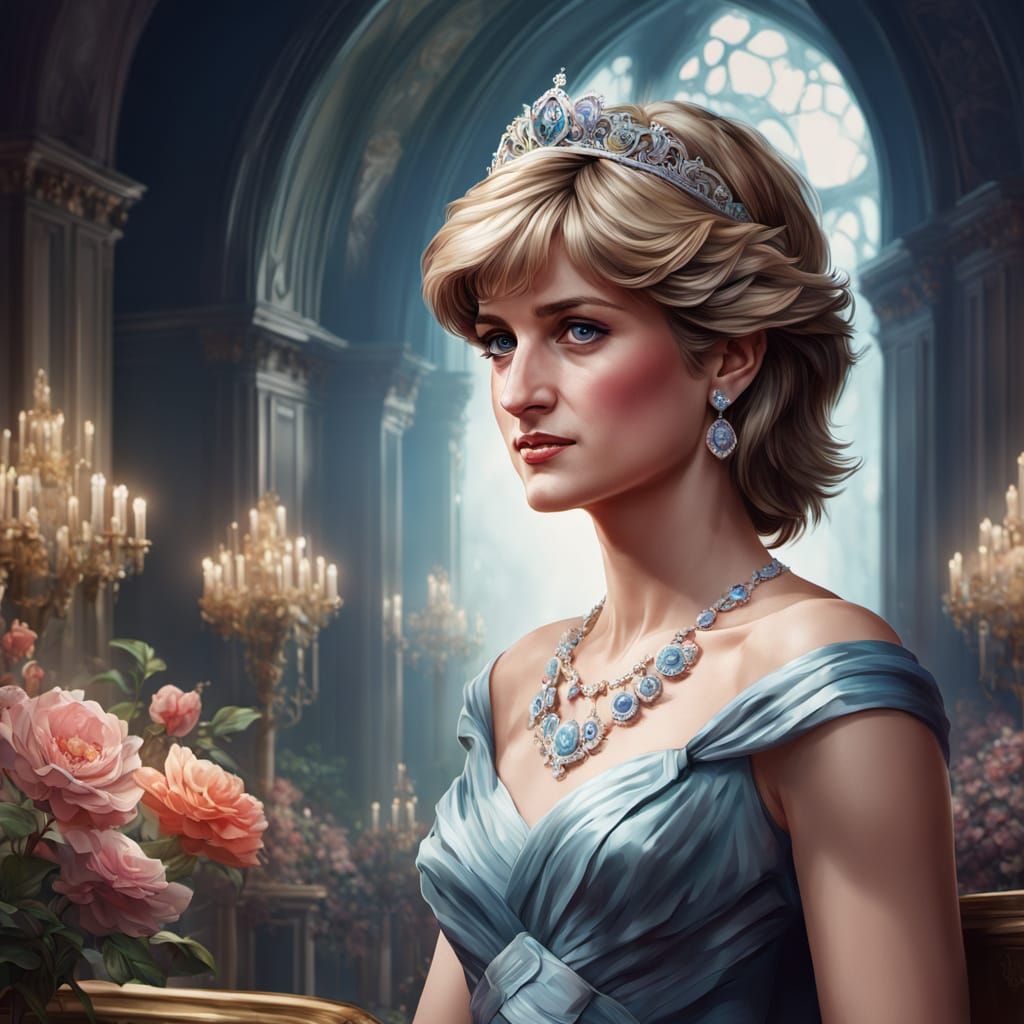 Elegant Princess Diana Portrait in Triadic Colors
