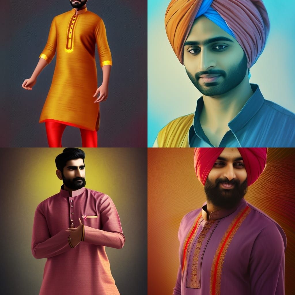Indian Man in Kurta Pajama: Hyperrealistic Splash Art