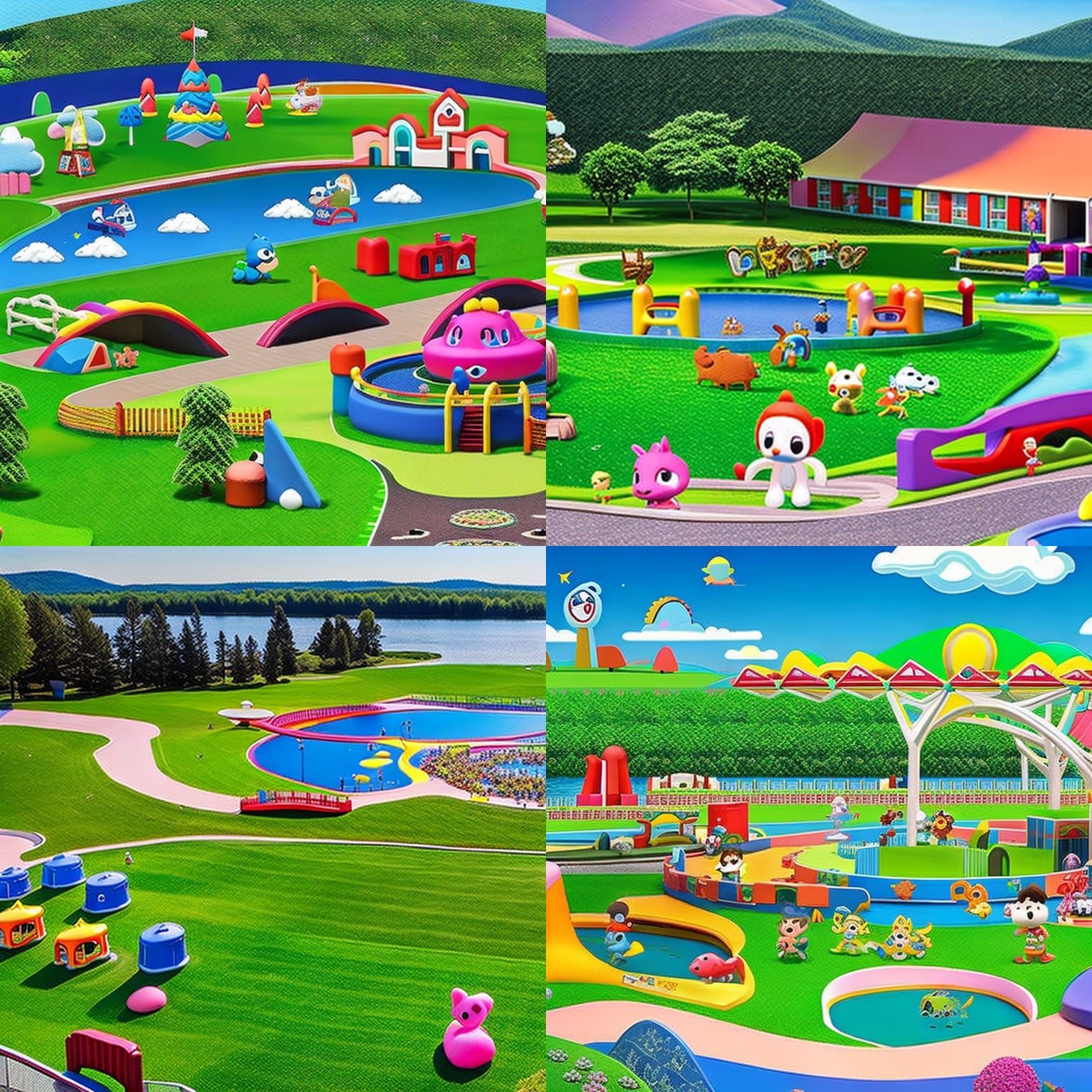 Bright and Busy Daycare Playground with Lake