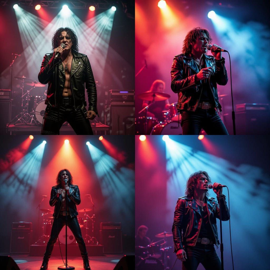Rock Singer Under Spotlight on Smoky Stage