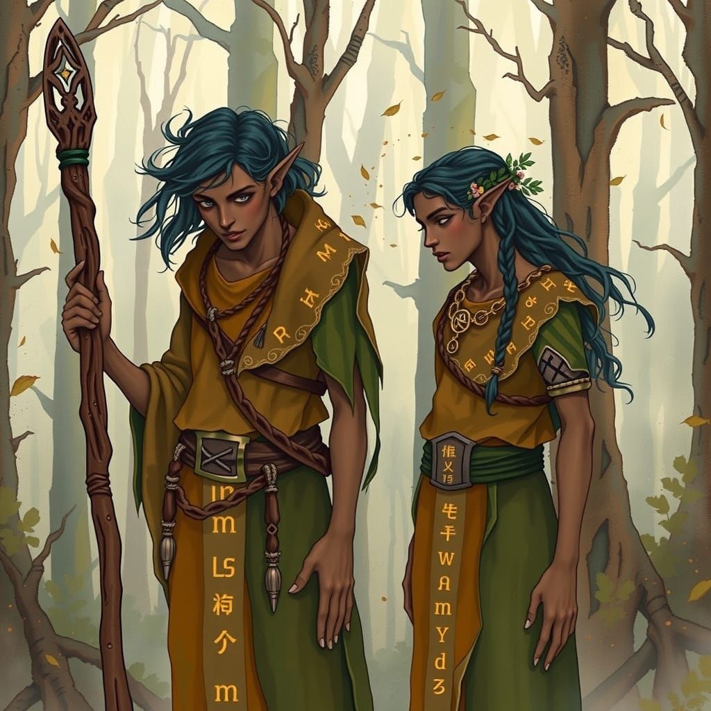 Wood Elf Brothers Weave Mystical Spells in a Serene Forest