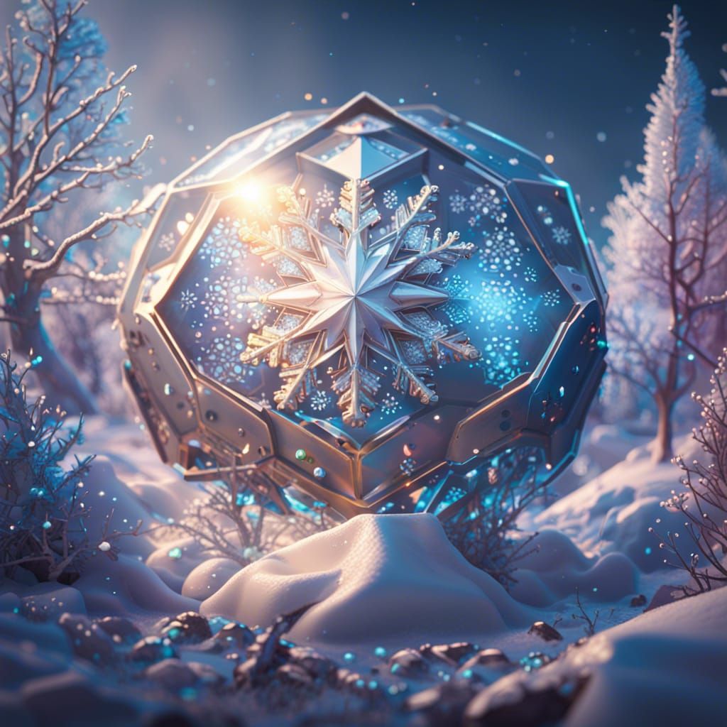 Magical Landscape with Glittering Snowflakes in Art Nouveau ...