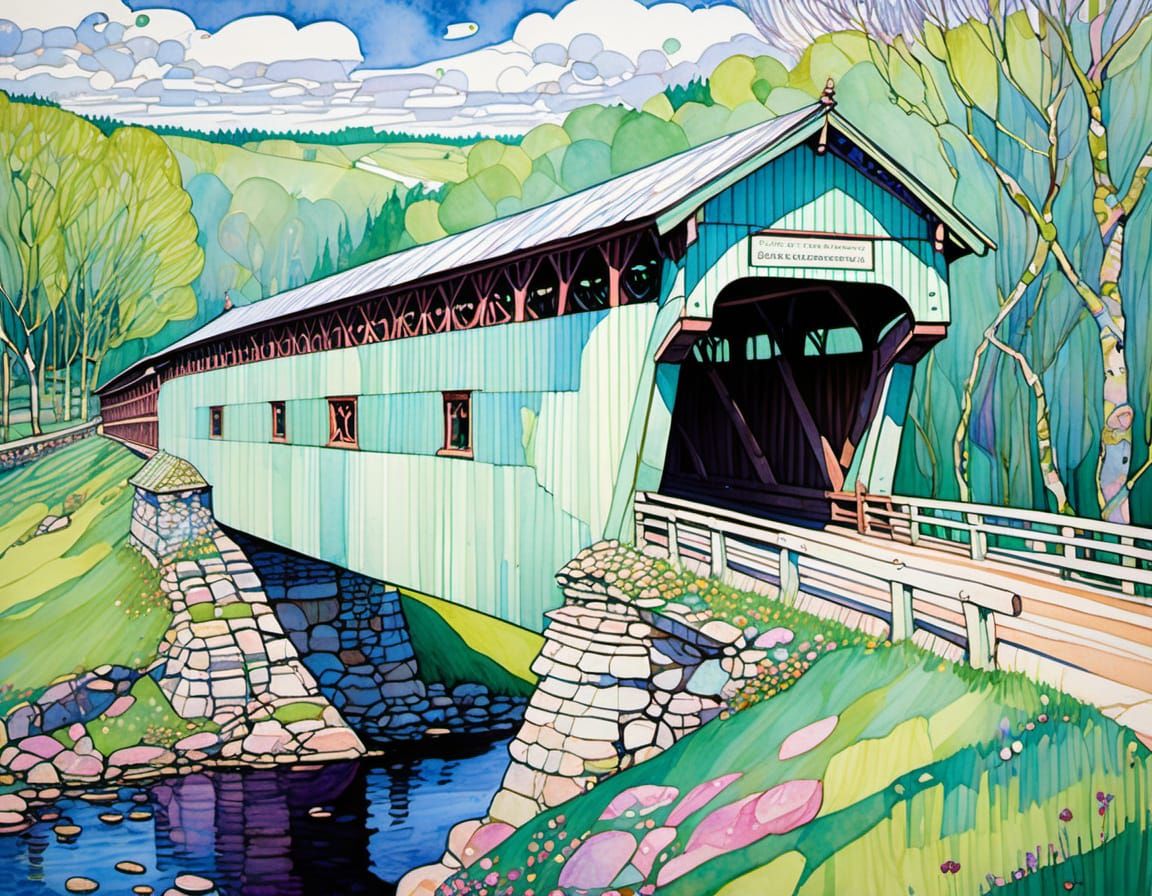Picturesque Covered Bridge in Spring